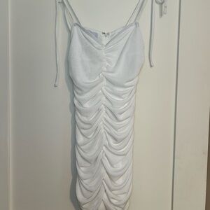 Sundays White Ruched Mini Dress